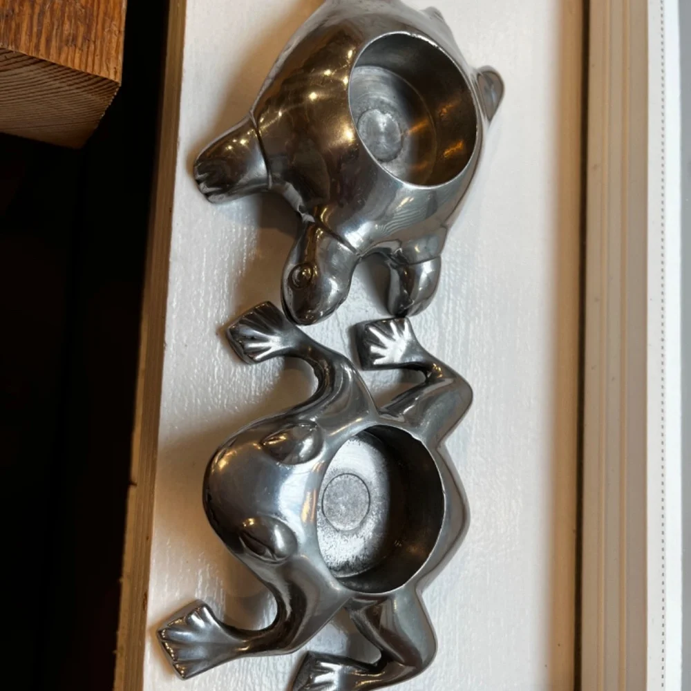 Restoration Hardware Frog & Turtle Aluminum Chrome Tea Light Candle Holders
